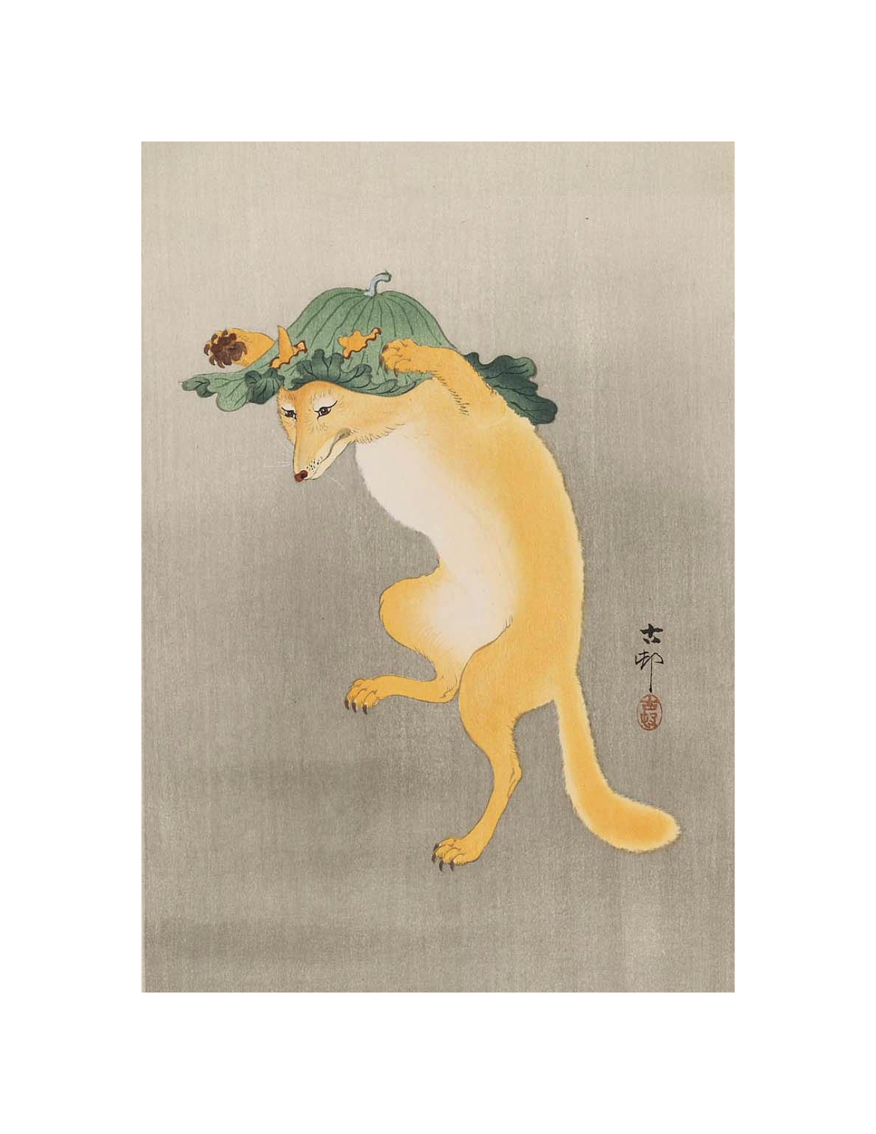 Dancing Fox with Lotus Leaf Hat
