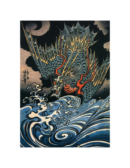 Dragon Flying Above Turbulent Waves